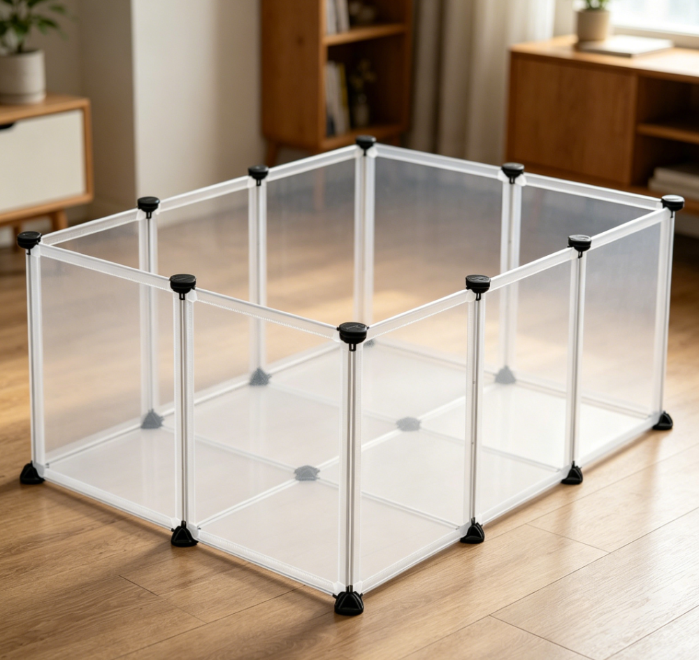 Small Pet Playpen with Floor Panels, White