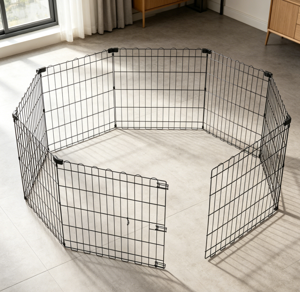 Foldable Octagonal Metal Playpen, Black - Image 2