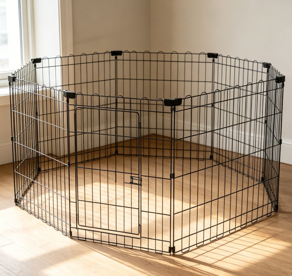 Foldable Octagonal Metal Playpen, Black