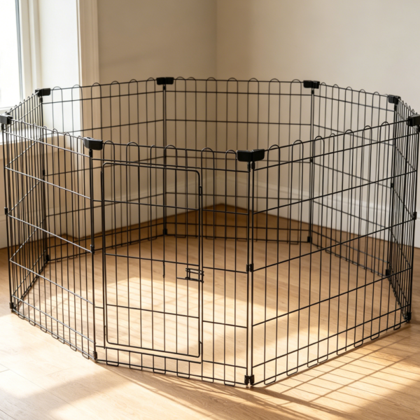 Foldable Octagonal Metal Playpen, Black