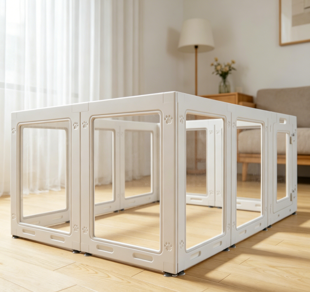 Clear Acrylic Playpen with Door, White - Image 2