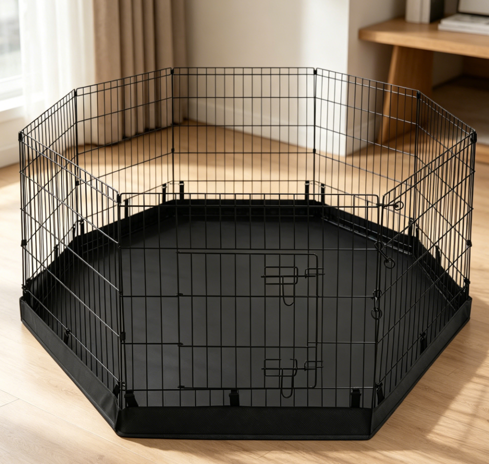 Foldable Metal Playpen with Bottom Mat, Black - Image 2
