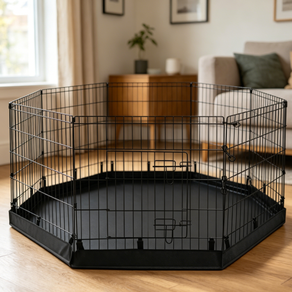 Foldable Metal Playpen with Bottom Mat, Black