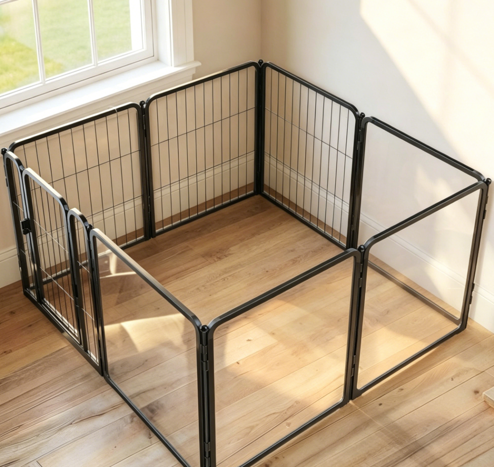Acrylic & Wire Mesh Indoor Playpen, Black - Image 2