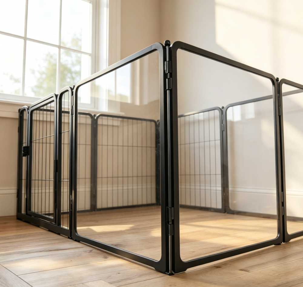 Acrylic & Wire Mesh Indoor Playpen, Black