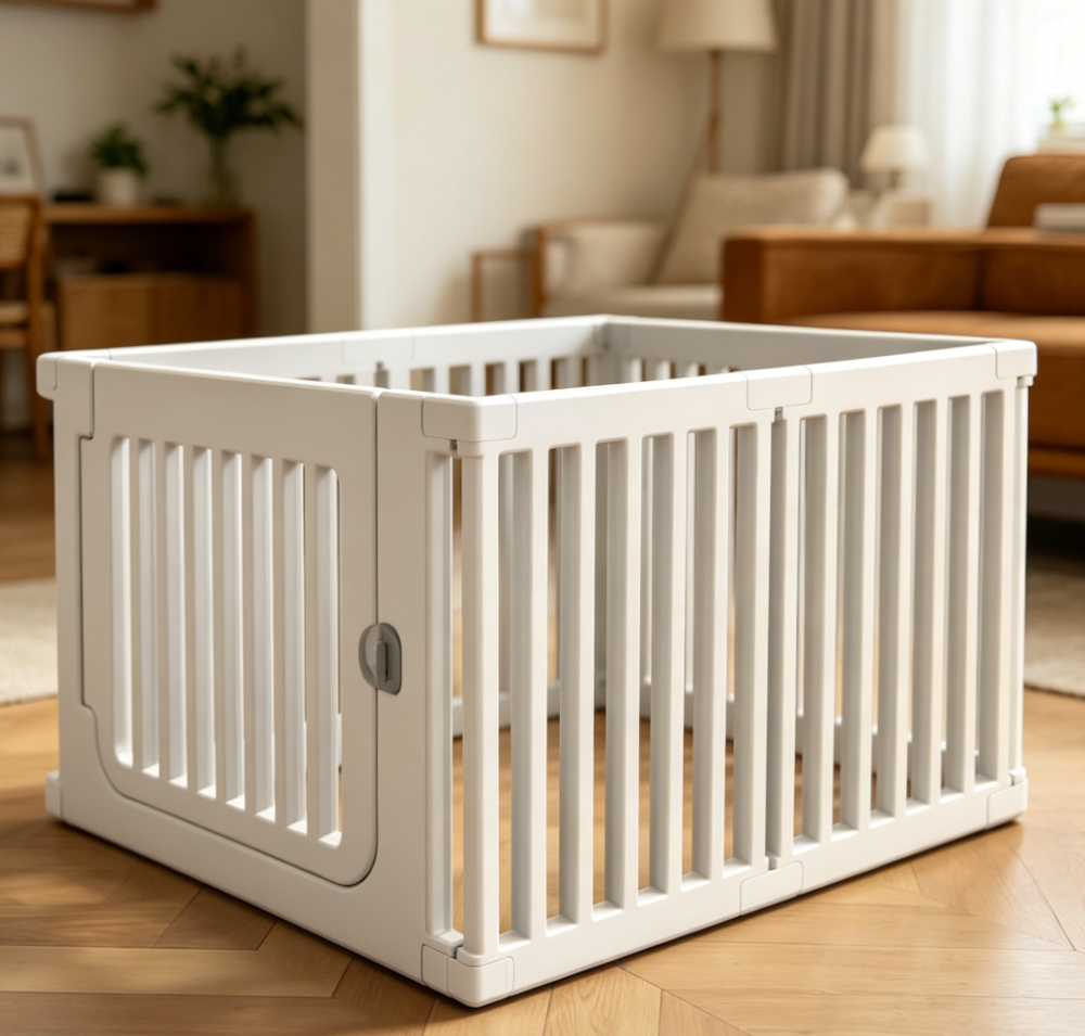 Plastic Playpen with Lockable Door, White - Image 2