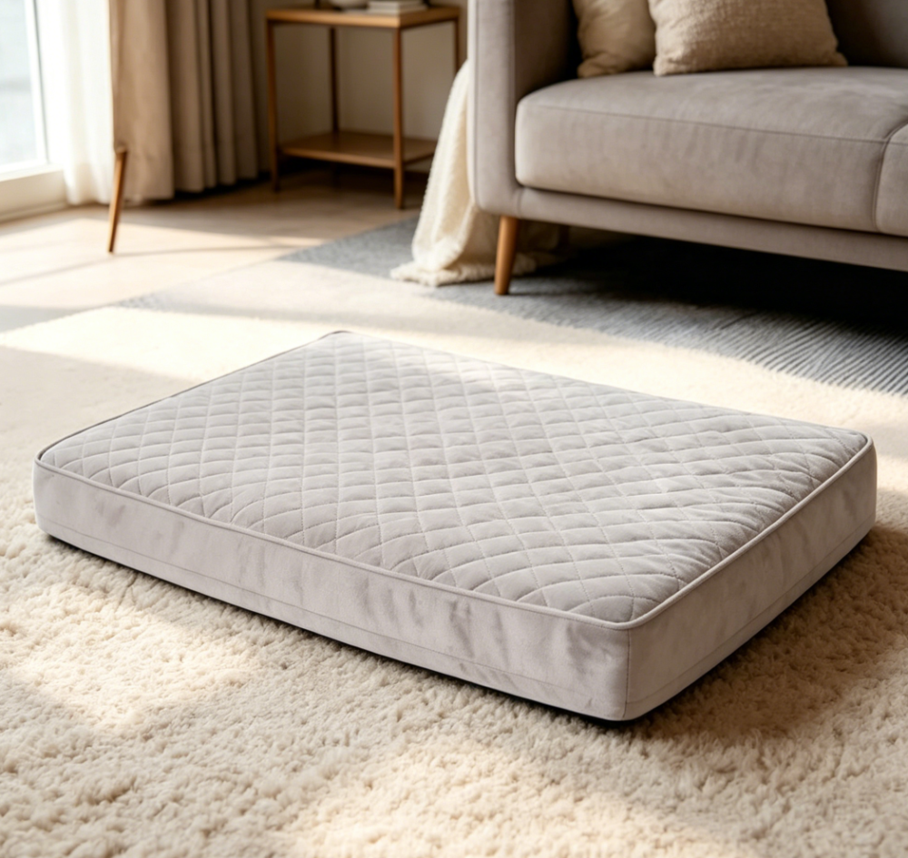Quilted Orthopaedic Crate Bed, Waterproof, Light Grey