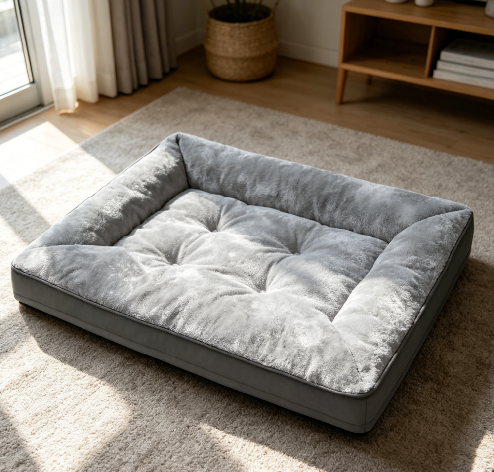 Plush Waterproof Crate Bed, Washable, Grey - Image 2
