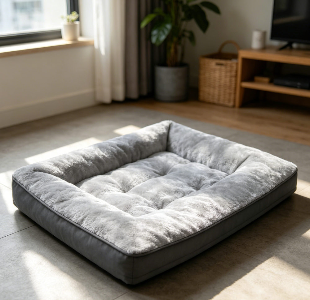 Plush Waterproof Crate Bed, Washable, Grey