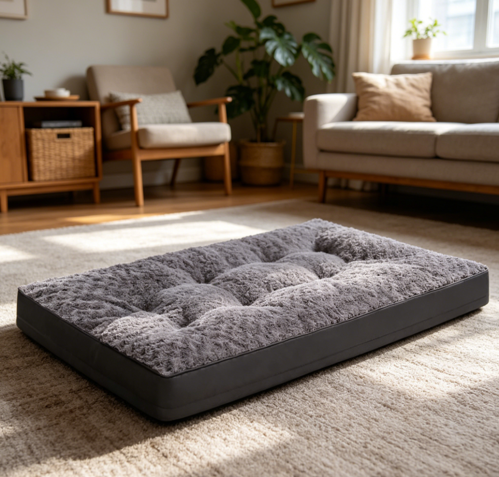 Rose Velvet Crate Bed, Waterproof, Grey