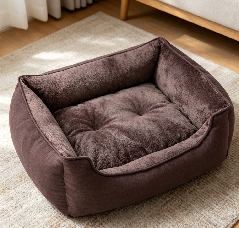 Bolster Dog Bed with Waterproof Lining, Dark Brown - Image 2