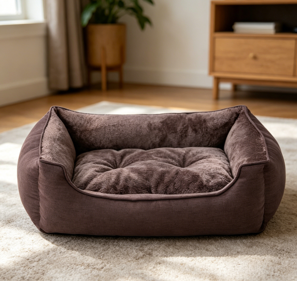 Bolster Dog Bed with Waterproof Lining, Dark Brown