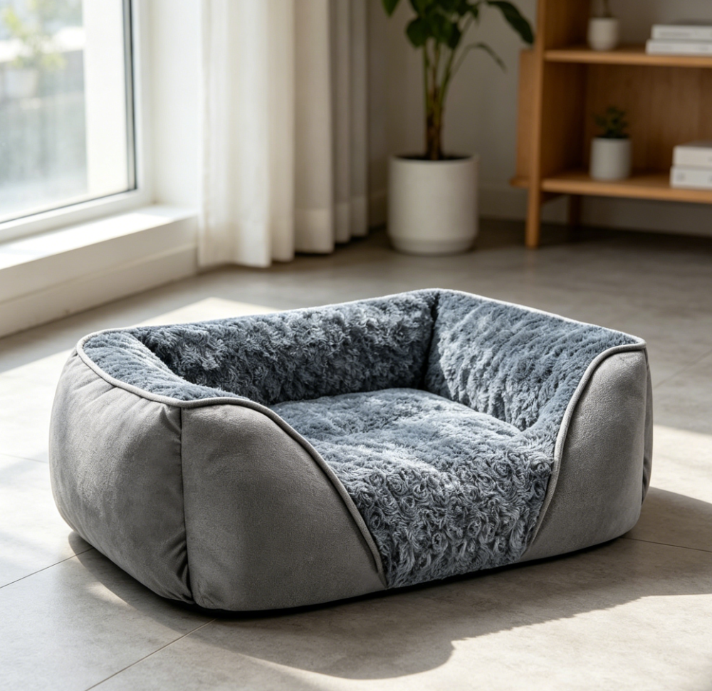 Calming Supportive Density Foam Bolster Dog Bed, Washable & Non-Slip